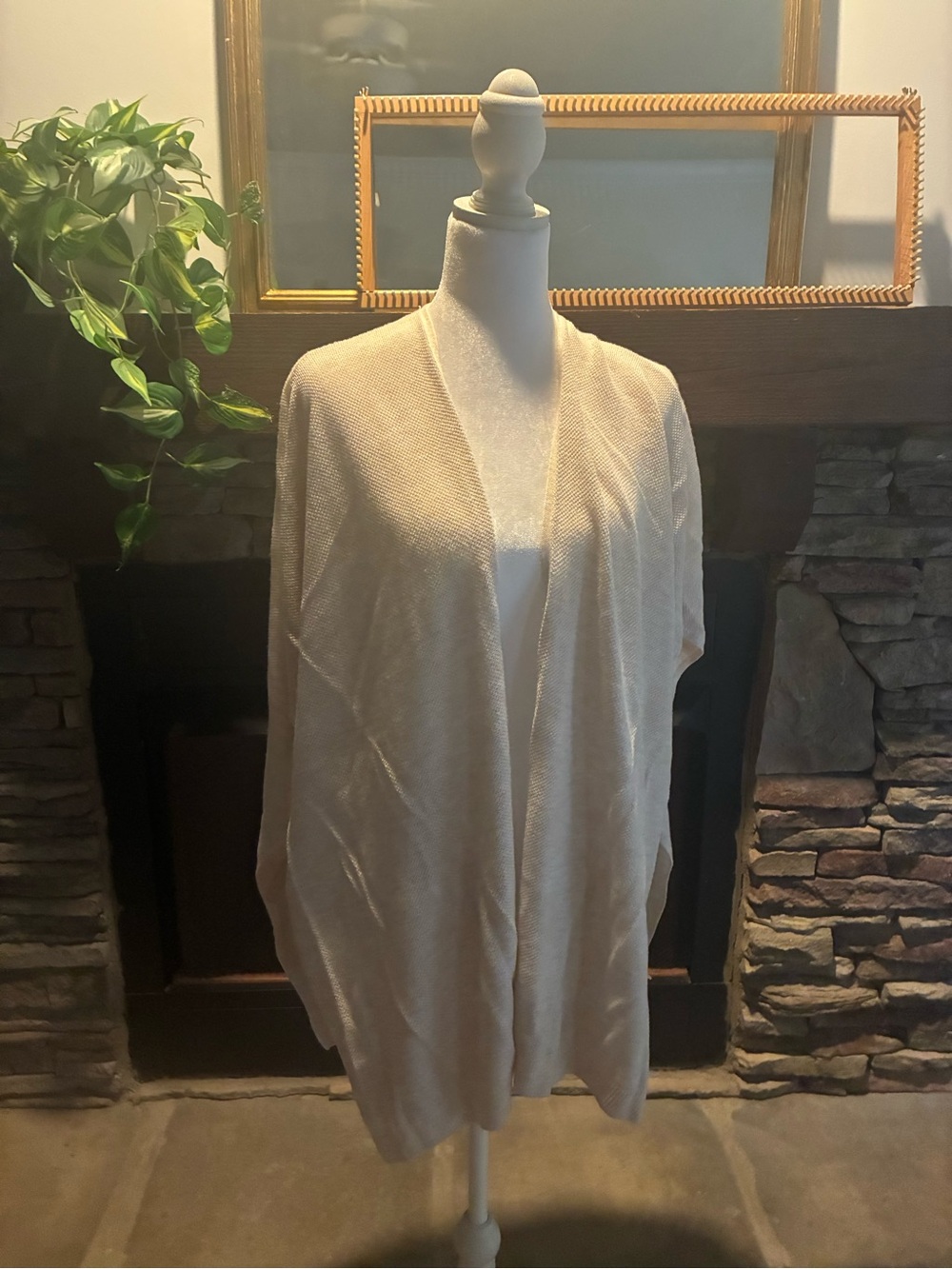 LOFT Light Cream Open-Front Draped Cardigan